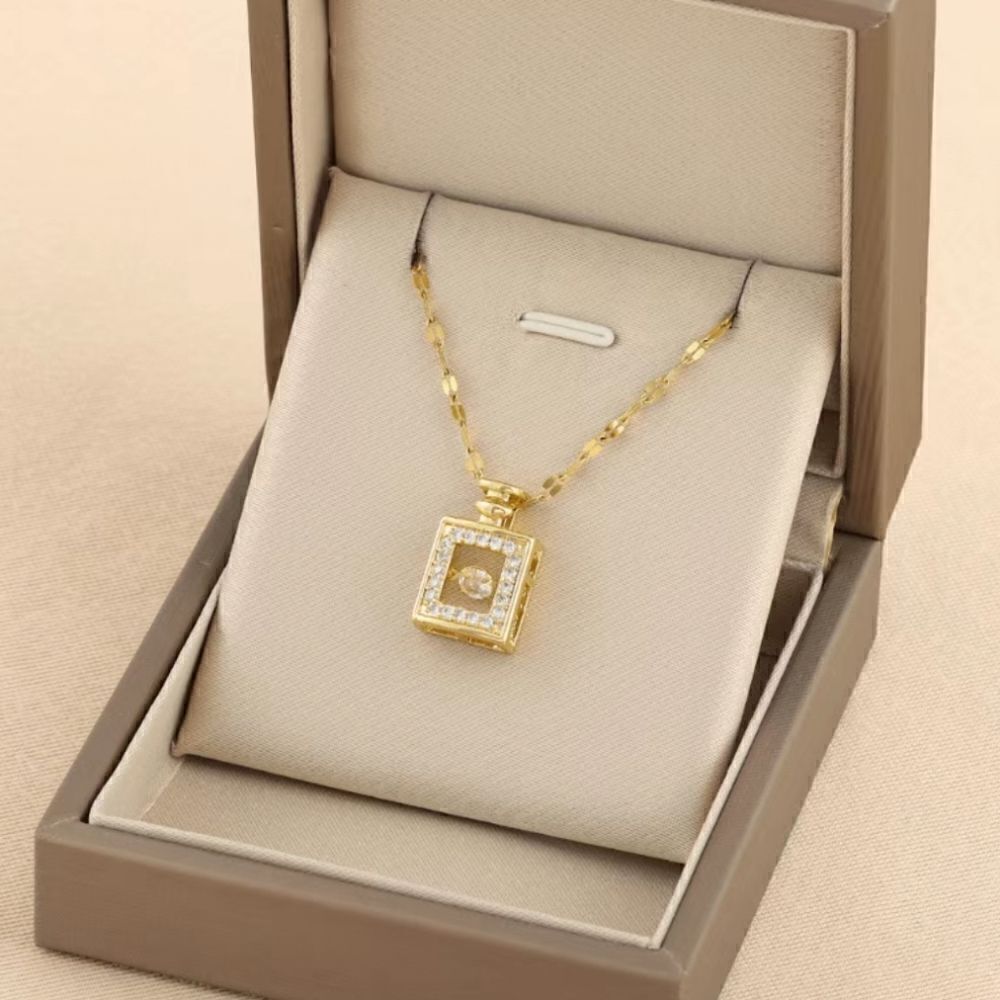 Stainless Steel Perfume Bottle Shape Pendant Necklace